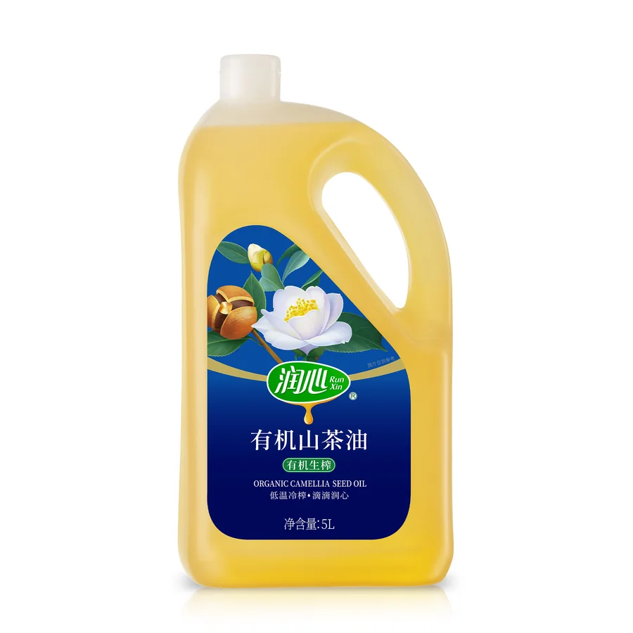 Five-liter jug labelled organic camellia seed oil